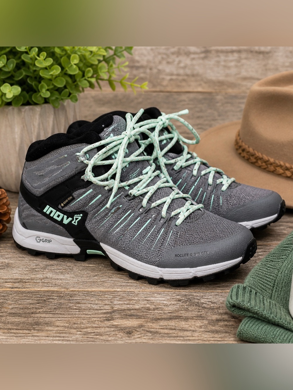 Inov-8 Roclite G 345 GTX Hiking Boots Gray Mint Waterproof Women’s 8